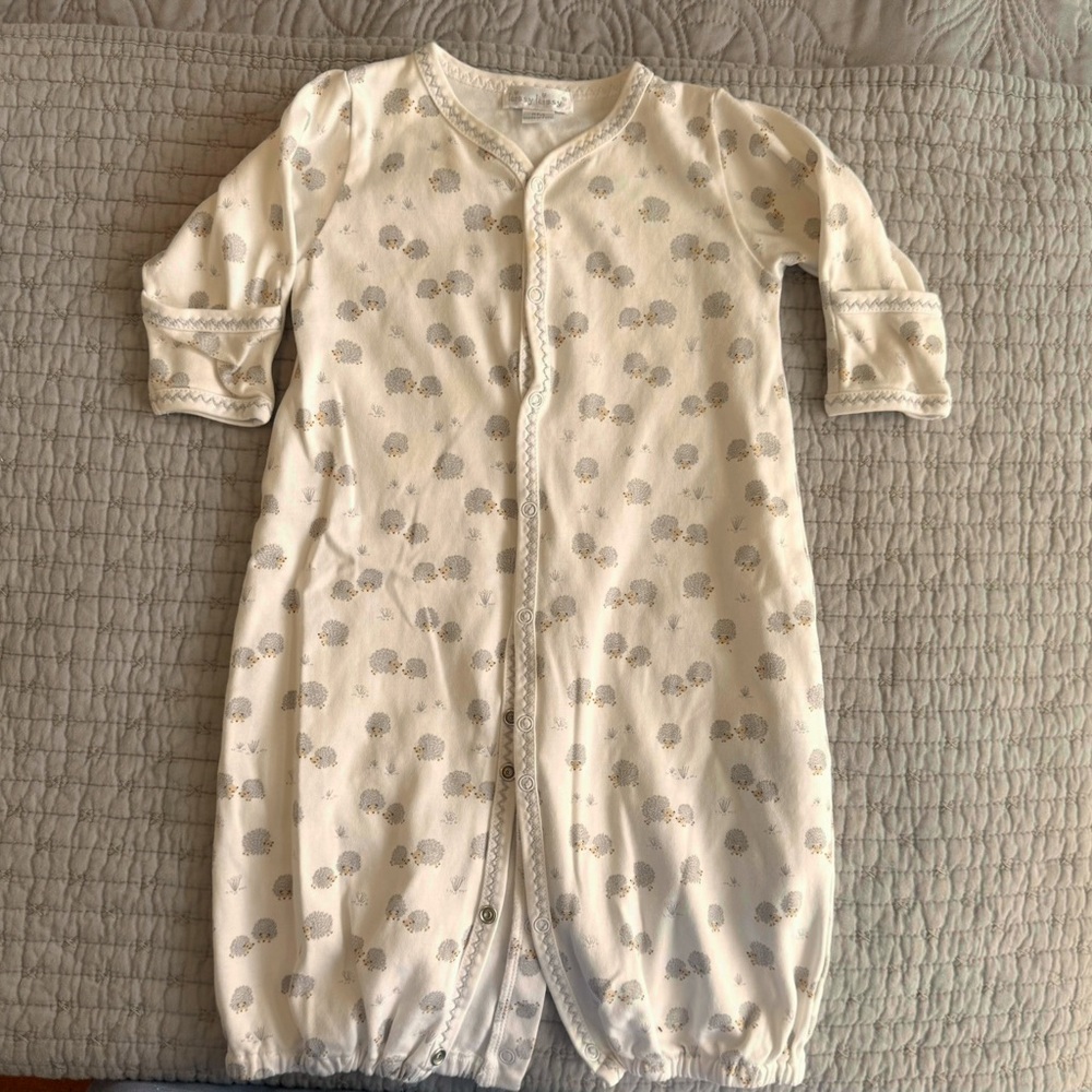 White Baby Convertible Gown with Hedgehog Print
